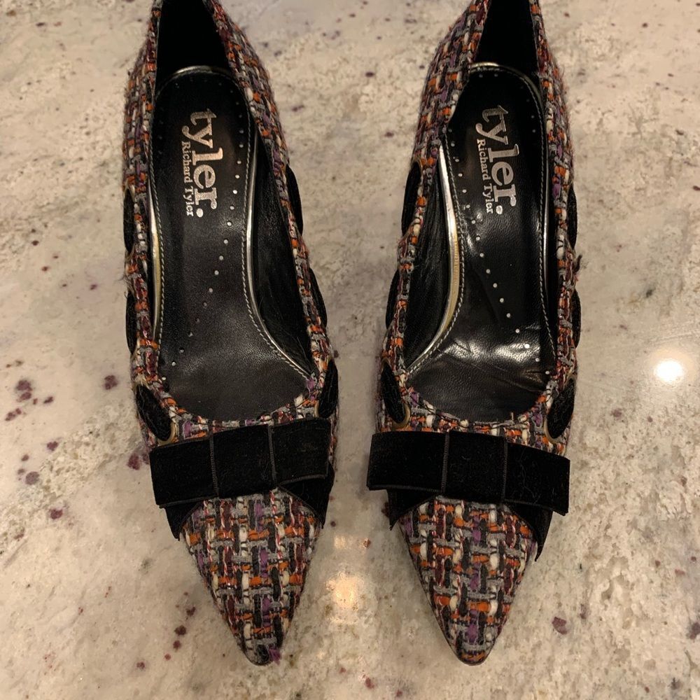 Richard Tyler Multi Tweed Velvet Bow a heels sz 9 EUC